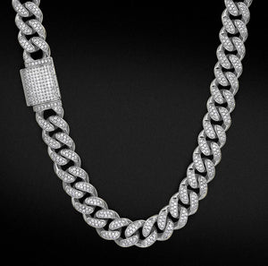 12mm Box Clasp White Gold Cuban Link Chain Necklace