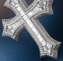 Load image into Gallery viewer, White Gold Baguette Cross Pendant
