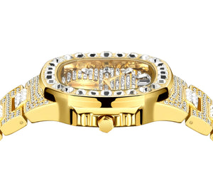 Iced Out 18k Gold Baguette Face Watch