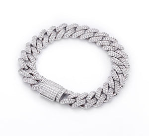 12mm White Gold Moissanite Cuban Link Chain Bracelet