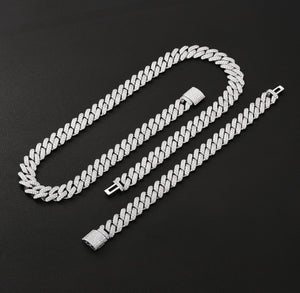 14mm White Gold Moissanite Cuban Link Chain