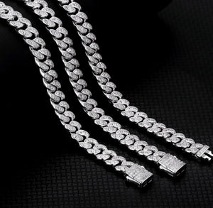 8mm White Gold Sterling Silver Iced Out Cuban Link Chain