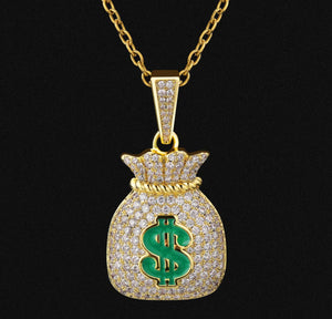 14k Gold Iced Out Money Bag Pendant