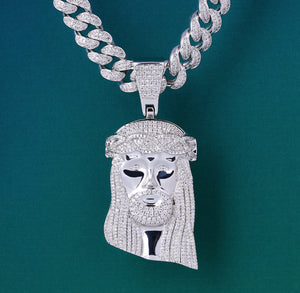 White Gold Iced Out Jesus Pendant