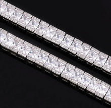 Load image into Gallery viewer, 7mm White Gold Princess Cut Baguette Tennis Chain Necklace and 8mm White Gold Tennis Bracelet Set
