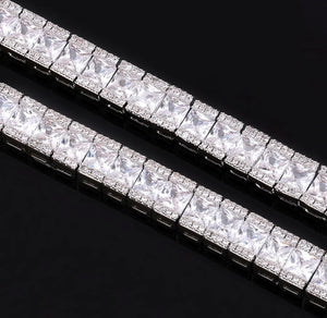 7mm White Gold Princess Cut Baguette Tennis Chain Necklace and 8mm White Gold Tennis Bracelet Set