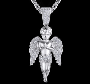 White Gold Iced Out Angel Pendant