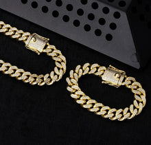 Load image into Gallery viewer, 14mm 14k Gold Iced Out Cuban Link Bracelet
