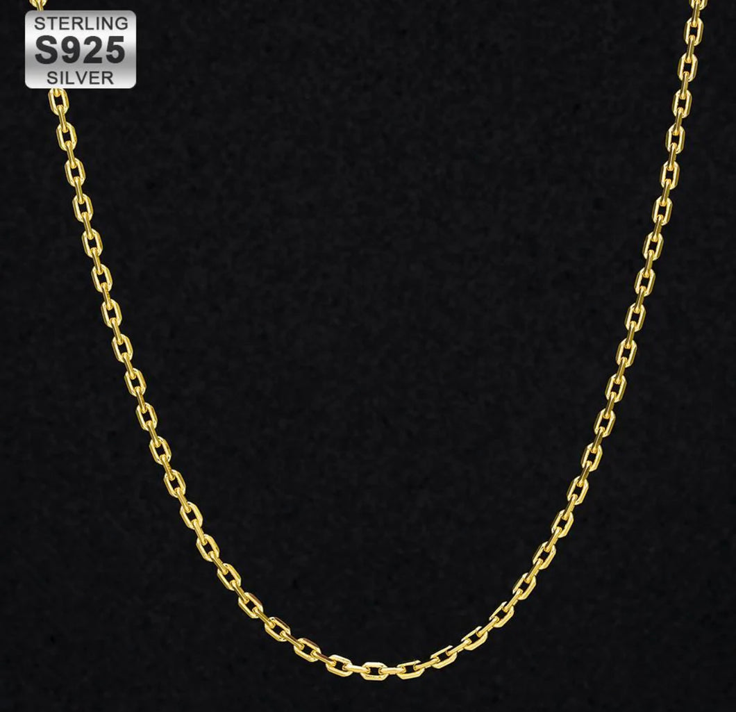 18k Gold  2.5mm 925 Sterling Silver Cable Chain