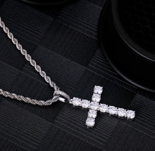 Load image into Gallery viewer, White Gold 4mm Tennis Chain With Iced Out Cross Pendant
