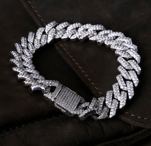 Load image into Gallery viewer, 15mm Iced Out Prong Link Mens Cuban Link Bracelet in 14K White Gold
