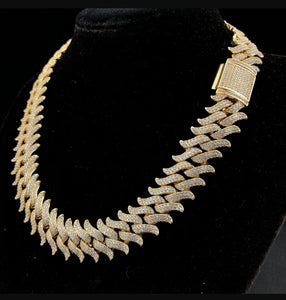 15mm 18k Gold Spiked Diamond Cuban Chain