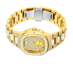 Iced Out 18k Gold Baguette Face Watch