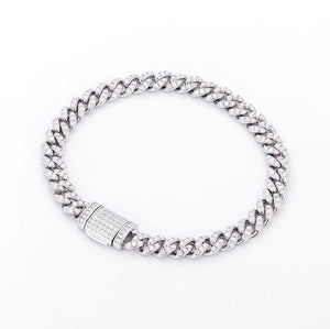 6mm White Gold Moissanite Cuban Link Chain Bracelet