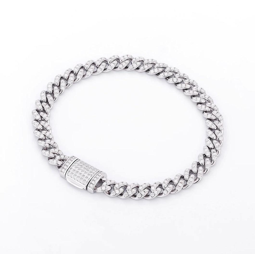 6mm White Gold Moissanite Cuban Link Chain Bracelet