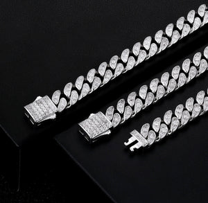 8mm White Gold Sterling Silver Iced Out Cuban Link Chain