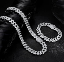 Load image into Gallery viewer, 12mm White Gold Baguette Cuban Link Chain and Bracelet Set
