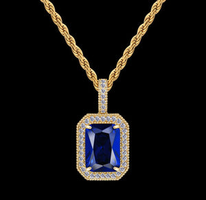 14k Gold Blue Sapphire Gemstone Pendant