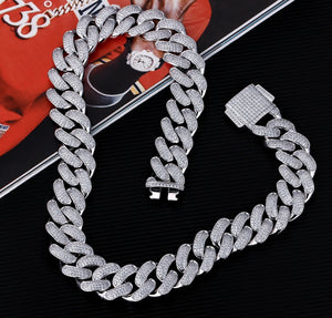 18mm Iced Out White Gold Diamond Cuban Link Chain