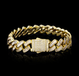 12mm 14k Baguette CZ Cuban Link Bracelet