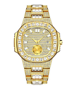 Iced Out 18k Gold Baguette Face Watch