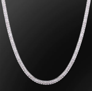 7mm White Gold Princess Cut Baguette Tennis Chain Necklace