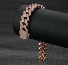 Load image into Gallery viewer, 15mm Rose Gold Iced Out Prong Cuban Link Bracelet
