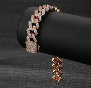 15mm Rose Gold Iced Out Prong Cuban Link Bracelet