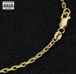 18k Gold  2.5mm 925 Sterling Silver Cable Chain