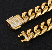 Load image into Gallery viewer, 18K Gold 12mm Iced Out Clasp Cuban Link Chain and Bracelet Set
