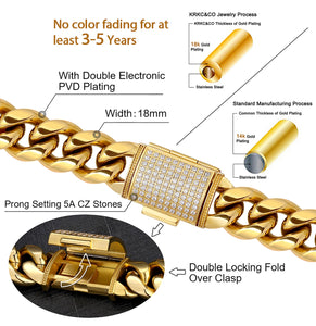 18mm 14k Gold Iced Box Clasp Cuban Link Chain in 18K Gold