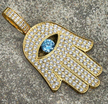 Load image into Gallery viewer, 14k Gold Iced Out Hamsa Hand  Pendant Necklace
