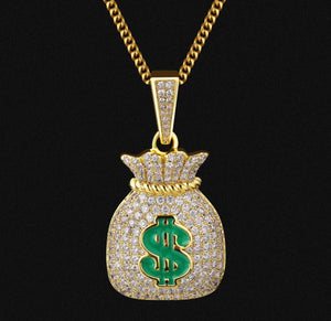 14k Gold Iced Out Money Bag Pendant