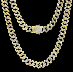 12mm 14k Gold Iced Prong Link Choker Cuban Chain