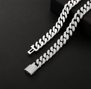 12mm White Gold Moissanite Cuban Link Chain