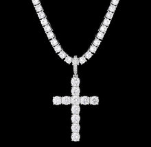 Load image into Gallery viewer, White Gold 4mm Tennis Chain With Iced Out Cross Pendant
