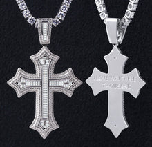 Load image into Gallery viewer, White Gold Baguette Cross Pendant
