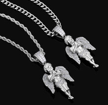 Load image into Gallery viewer, White Gold Iced Out Angel Pendant
