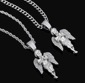 White Gold Iced Out Angel Pendant