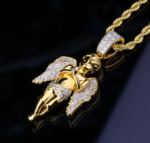 14k Gold Iced Out Angel Pendant