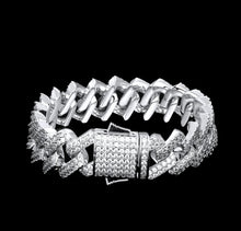 Load image into Gallery viewer, 15mm Iced Out Prong Link Mens Cuban Link Bracelet in 14K White Gold
