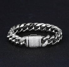 Load image into Gallery viewer, 12mm White Gold Iced Out Box Clasp Miami Cuban Link Bracelet
