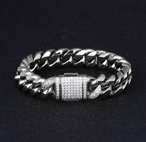 12mm White Gold Iced Out Box Clasp Miami Cuban Link Bracelet