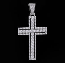 Load image into Gallery viewer, Iced Out White Gold Cross Necklace with Double-Layered Cross Pendant
