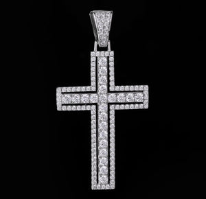 Iced Out White Gold Cross Necklace with Double-Layered Cross Pendant