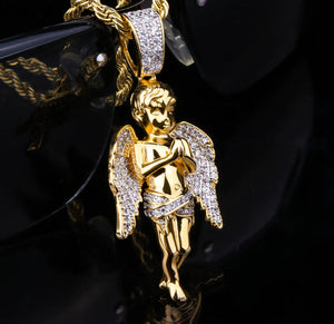 14k Gold Iced Out Angel Pendant