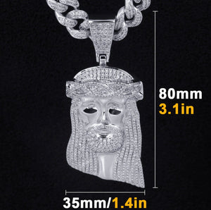 White Gold Iced Out Jesus Pendant