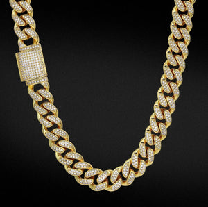 12mm 14k Gold Box Clasp Iced Cuban Link Chain Necklace in 14K Gold