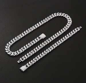 12mm White Gold Moissanite Cuban Link Chain