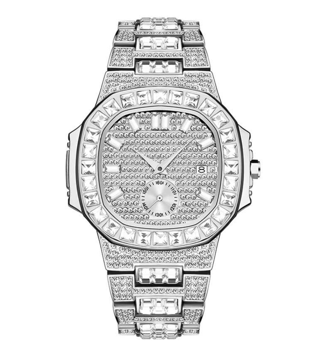 Iced Out White Gold Baguette Face Watch